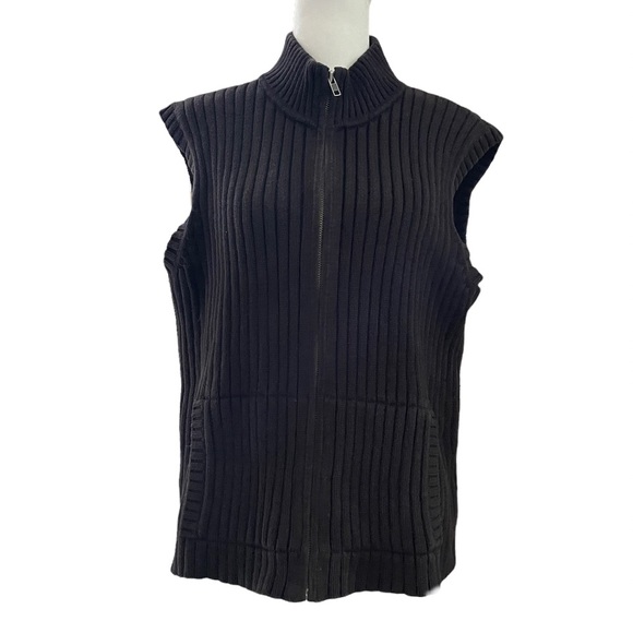 LAUREN by RALPH LAUREN chocolate brown ribbed knit zipper vest, size XL - Picture 3 of 10